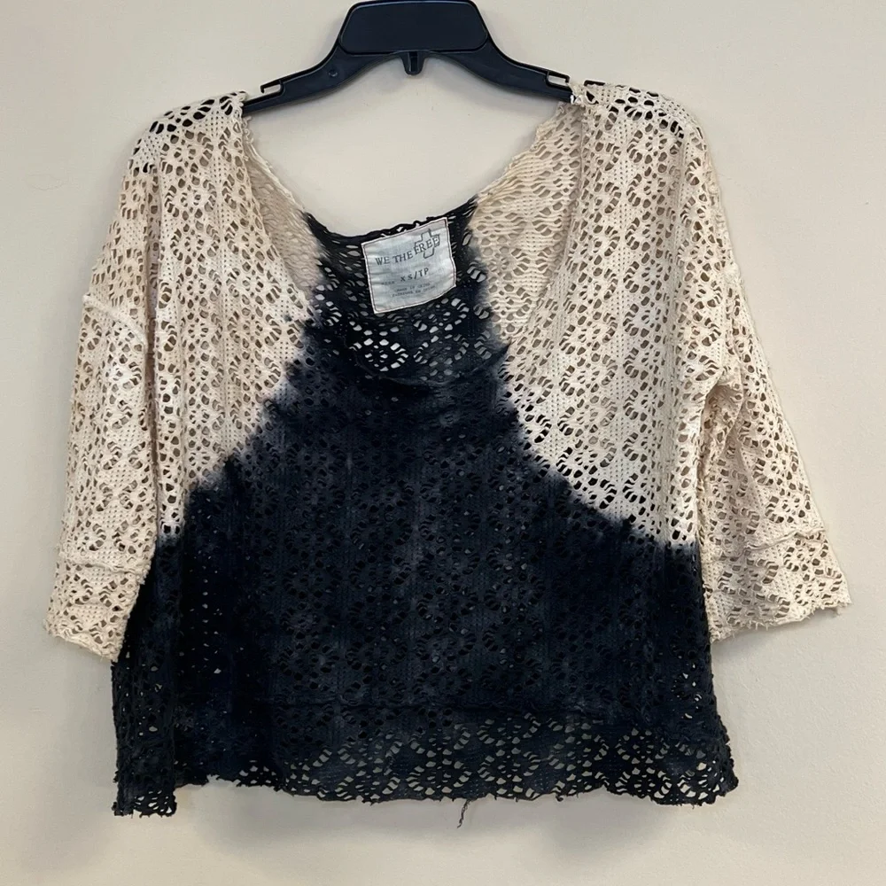 We The Free Women's Short XS Lace Laser Cut Open Knit Oversized Top